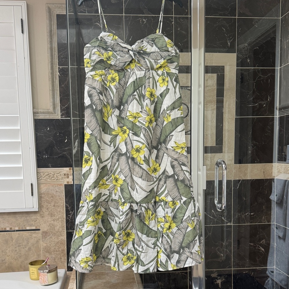 Banana Republic White Sundress with Green Leaf Print